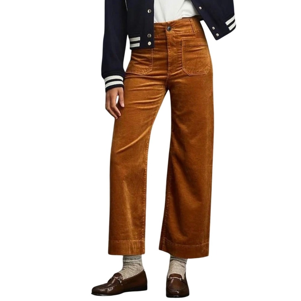 Maeve by Anthropologie The Colette Corduroy Wide Leg Pants 31 Rust Orange
